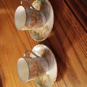 2 Antique MZ, Austria Demitasse Cups & Saucers